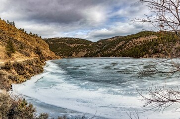 Missouri river frozen in the winter, Montana 2