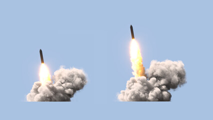 Ballistic rocket launch on blue background