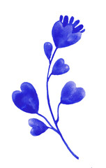 Fototapeta na wymiar Watercolor Blue Colored Eustoma Flower Isolated on White Background. Large Depth of Field (DOF). Macro.