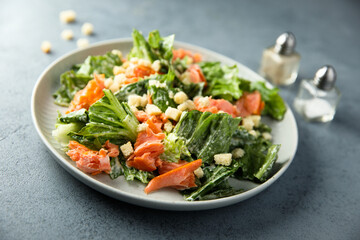 Homemade Caesar salad with smoked salmon