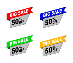 A set of 4 - 3D rendered illustration of a banner in red, blue, green and Yellow marketing a 
