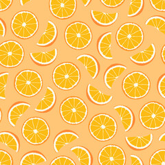 Bright seamless fruit pattern - hand drawn design. Repeatable orange background with citruses. Vibrant summer endless print. Vector illustration