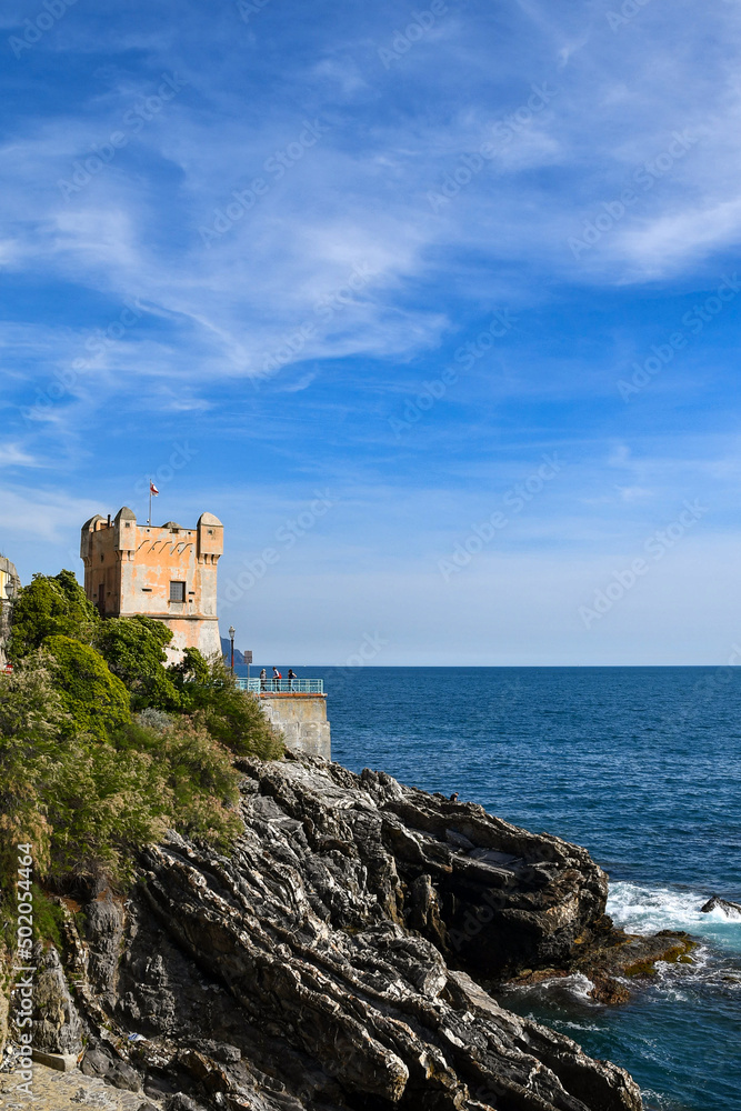 Wall mural Torre Groppallo, built in the mid-sixteenth century as a defensive construction against attacks by Turkish pirates of Dragut, on the Anita Garibaldi Promenade, Nervi, Genoa, Liguria, Italy