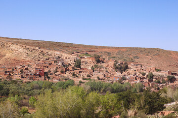 Fototapeta na wymiar Traditional Moroccan village at the foot of the Atlas Mountains