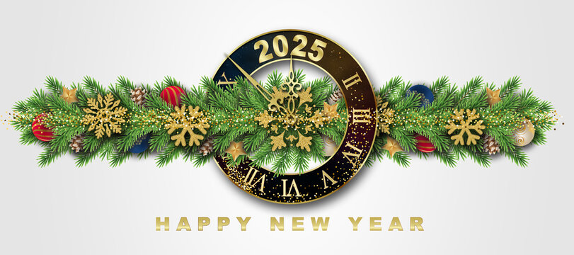 2025 Happy New Year in golden design, Holiday greeting card design.
