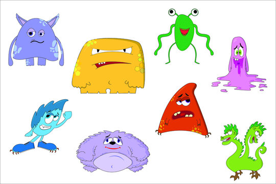 Funny cartoon creatures. Set of cartoon vector monsters. Halloween design