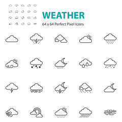 Fototapeta premium set of weather line icons, cloud, rain, season, temperature
