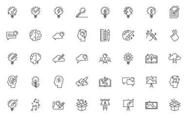 set of creative line icons, light bulb, idea, thinking