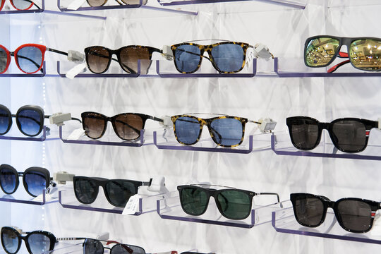 Sunglasses for sale, placed on the shelves,
