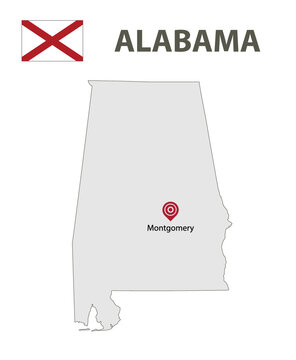 Map and flag of Alabama. Vector illustration.
