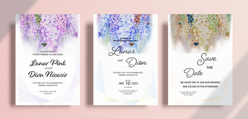Wedding invitation card watercolor paintings vintage frame set orchid.
