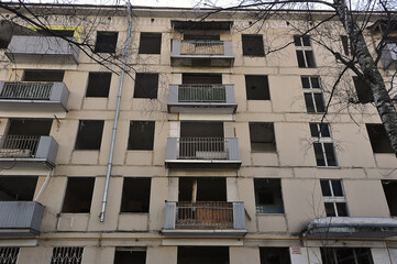 ruins of a house - demolition of old houses under the renovation program in northern Izmailovo in Moscow