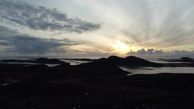 sunset over parts of the massive archipelago on the heroy island in nordland, northern Norway