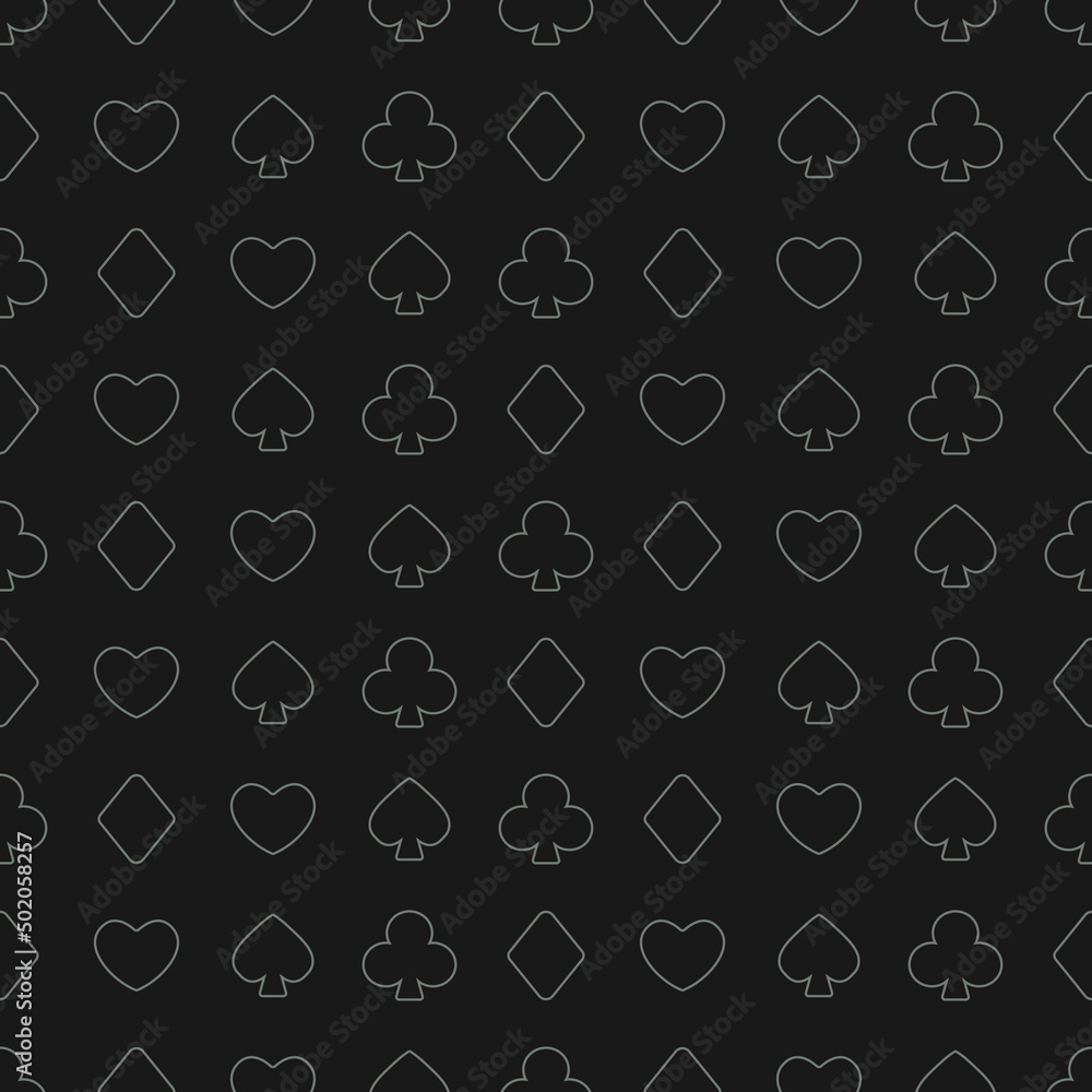 Poster shapes of card suits on a black background. vector of seamless suits for the background.