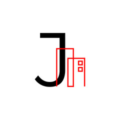 letter J with building decoration vector logo design element