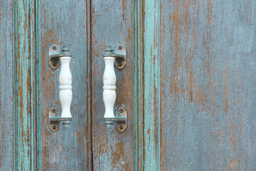 Turquoise Blue Old Wooden Doors with Vintage Style Door Handles