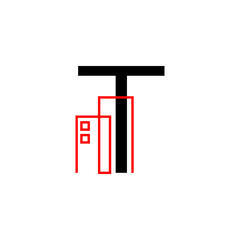 letter T with building decoration vector logo design element