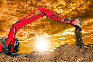 excavator is digging on construction site