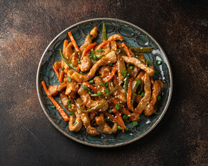 Chinese sichuan shredded pork with vegetables. Asian cuisine