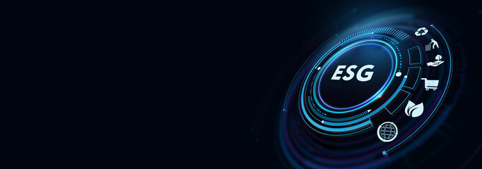 ESG Environmental Social Governance concept. Technology, Internet and network concept. 3d illustration