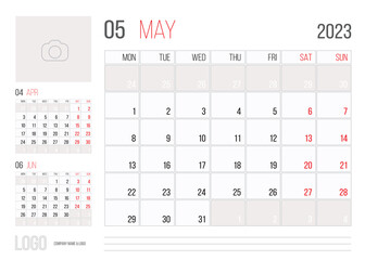 Calendar 2023 planner corporate template design month may