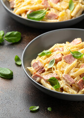 Hawaiian pasta with ham, pineapple and creamy cheese.