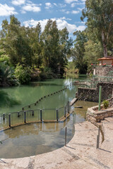 The baptismal area of the Yardenit Baptismal site on the Jordan River in Israel
