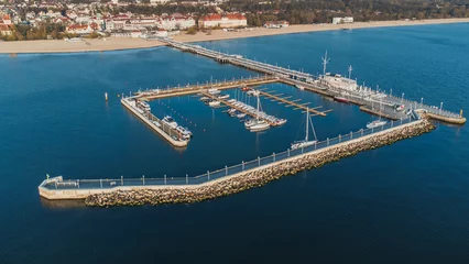 Papier Peint photo autocollant La Baltique, Sopot, Pologne Morning view of the pier in Sopot from the Baltic Sea side. Poland. View from the drone.
