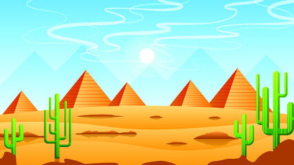 Abstract Sky Road In Desert Background Silhouette With Sand Mountains Pyramids And Sun Vector Design Style Nature Landscape