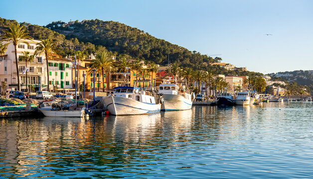 Mallorca, Port d'Andratx. View of the embankment and ships