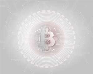 Cryptocurrency concept. bitcoin with circuit board pattern. Vector futuristic background with blockchain technology based crypto currency.Virtual money