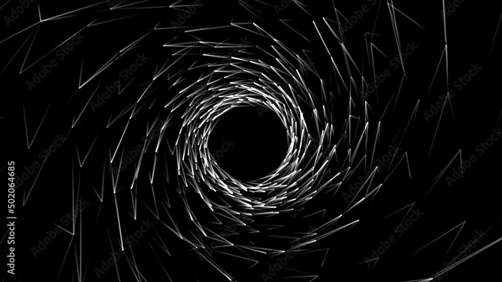 Poster abstract background with animation of white geometric shapesin and abstract futuristic tunnel with l