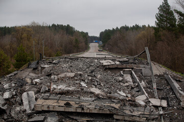 Road bridge destroyed by Russian air bomb