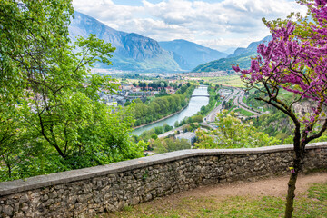 Beautiful panoramic view of Trento during spring time. Trentino Alto Adige, northern Italy.