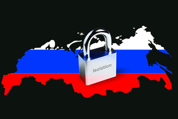 Lock on the background of Russia. Concept of sanctions and isolation on Russia because of...