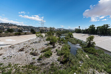 View of the Los Angeles River near the Elysian Valley, Glassell Park and Frogtown neighborhoods in...