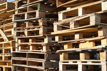 Industrial wood pallets stacked