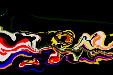 Obraz premium DRAMATIC FUN COLOURFUL DIGITAL FLOWING ARTWORK ON BLACK BACKGROUND 