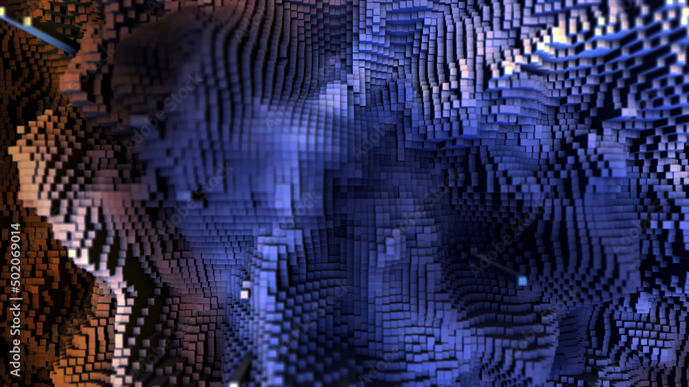 Poster 3d abstract cubes form background, seamless loop. animation. wavy surface with ripples and squares, 