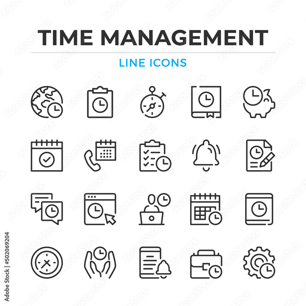 Poster time management line icons set. modern outline elements, graphic design concepts, simple symbols col