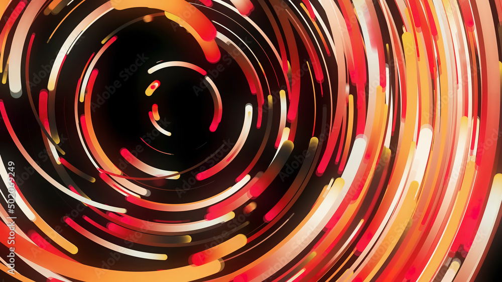 Poster futuristic background with many colorful lines forming a ring and flowing slowly, seamless loop. ani