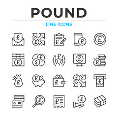 Pound line icons set. Modern outline elements, graphic design concepts, simple symbols collection. Vector line icons