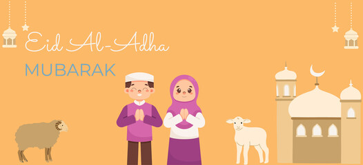 Eid Al Adha Mubarak horizontal banner design illustrtion