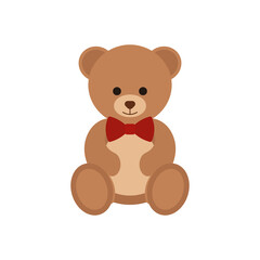 Teddy bear with a red bow icon. Vector illustration.