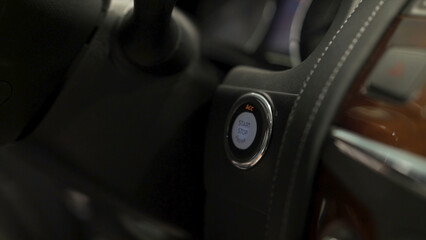 Close up for modern, new car dashboard, luxury concept. Stock. Turned off dashboard lights of the vehicle, interior view.
