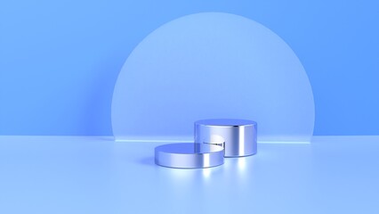 glossy 3d rendering blue podium product display pedestal platform geometric empty space stand