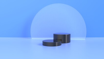 glossy 3d rendering black podium product display pedestal platform geometric empty space stand