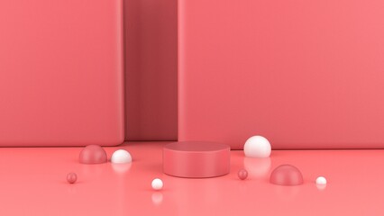 pink podium product display set with pink shape background 3d rendering