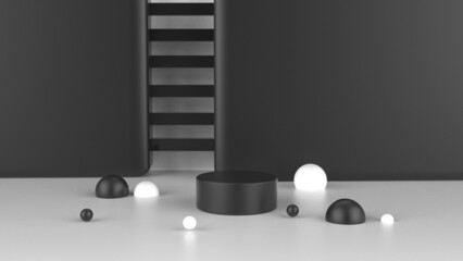 black podium product display set with black shape background 3d rendering