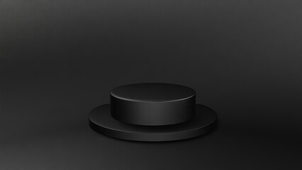 black podium product display set with black shape background 3d rendering